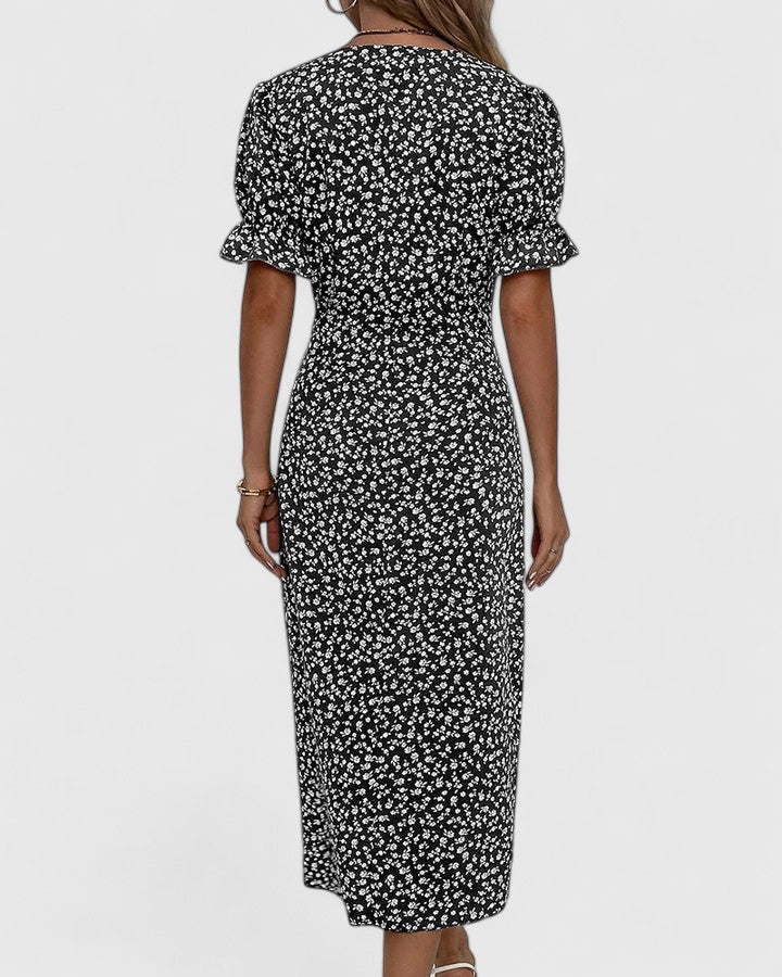 Amilia | Floral Wrap Midi Dress with Short Sleeves for Women