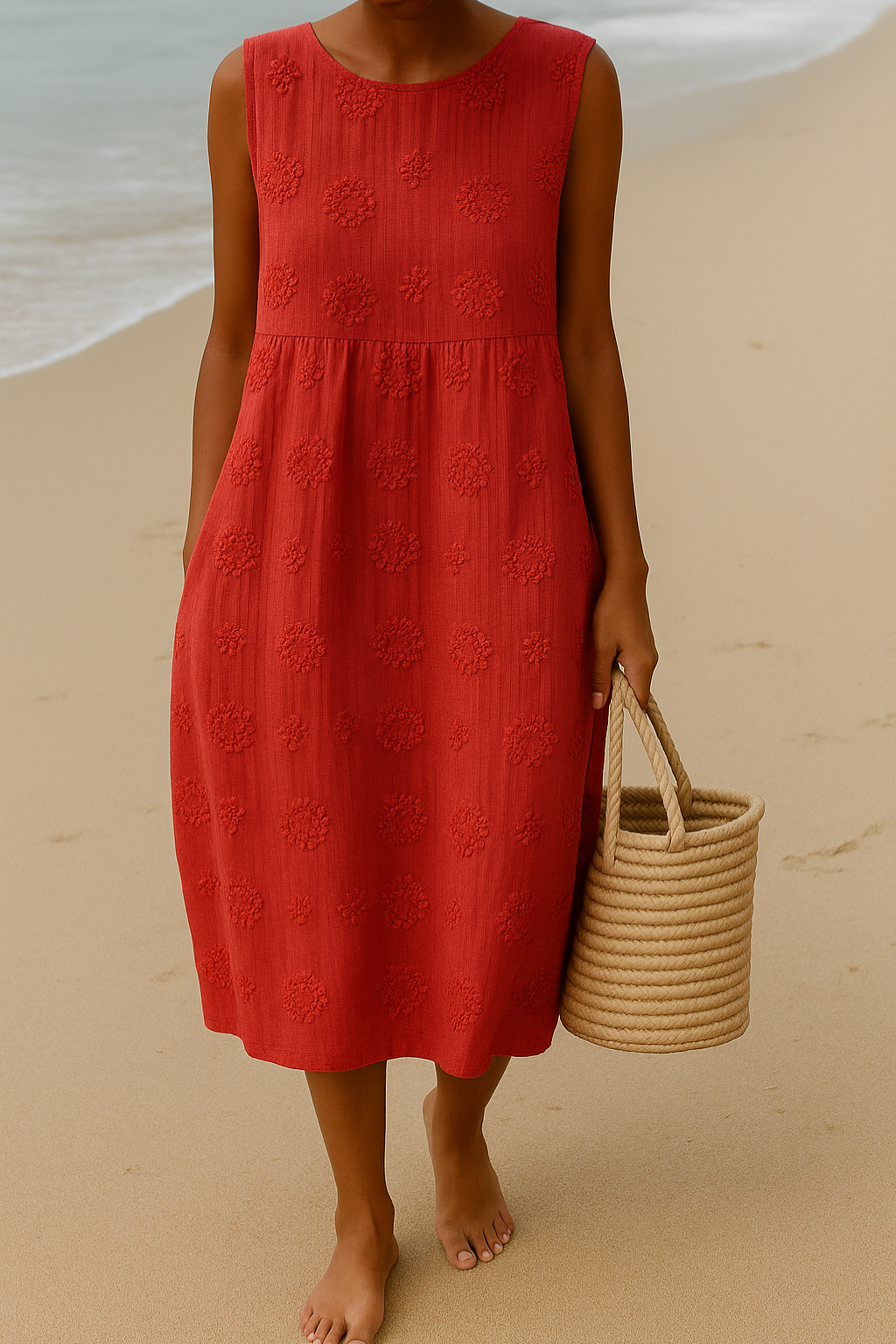 Alba | A-Line Midi Dress with Embroidery for Women