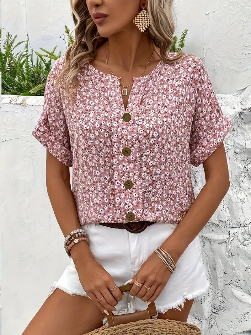 Verna | Floral Print Button Blouse