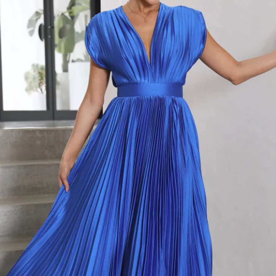 Maren | Wedding Guest Pleated Midi Dress with V-Neck for Women