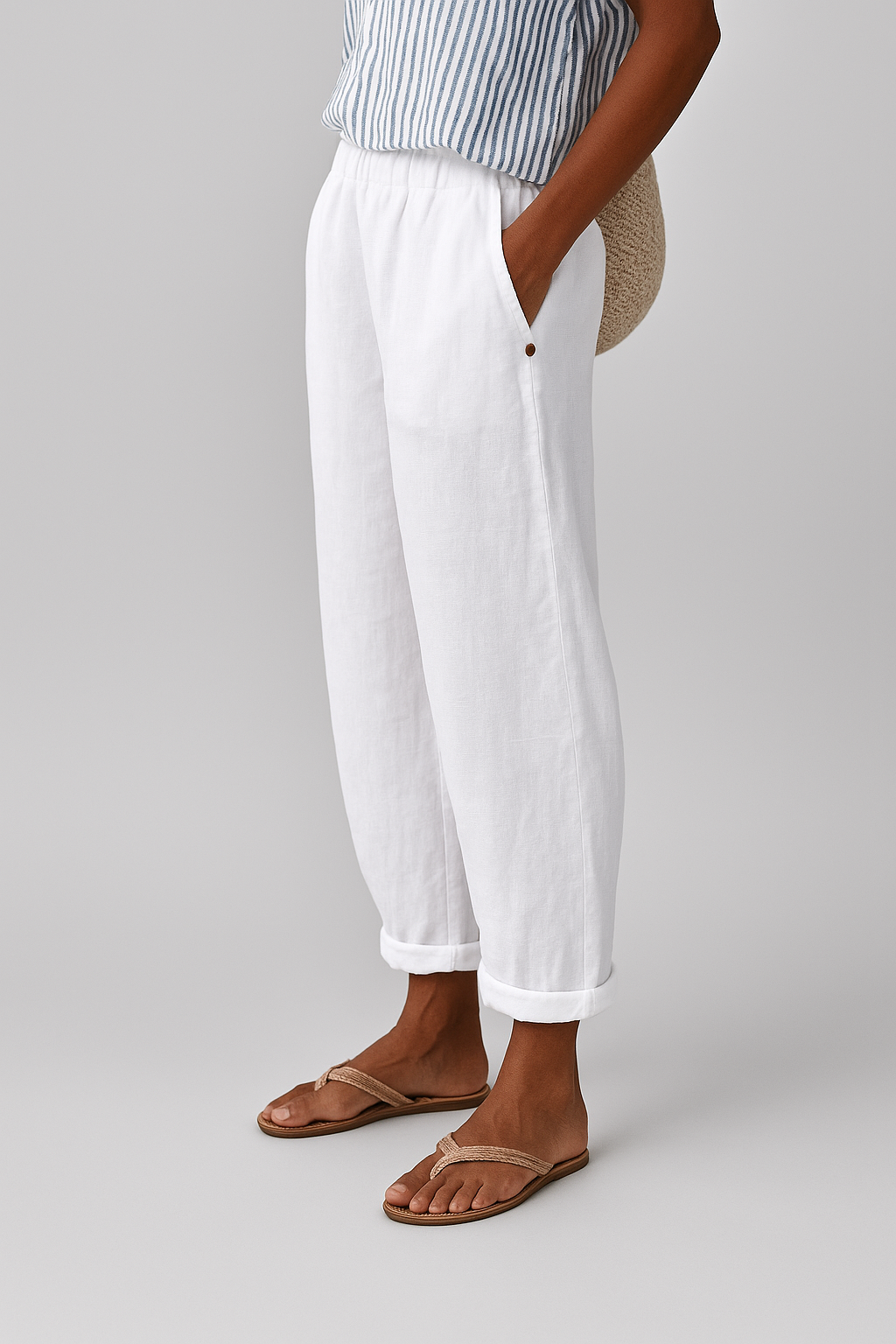 Rae | Straight Leg Linen Trousers with Side Pockets for Women