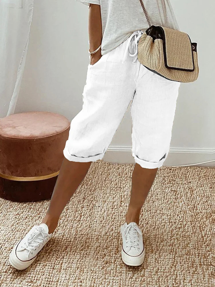 Cora | Linen Cropped Bermuda Shorts with Drawstring for Women