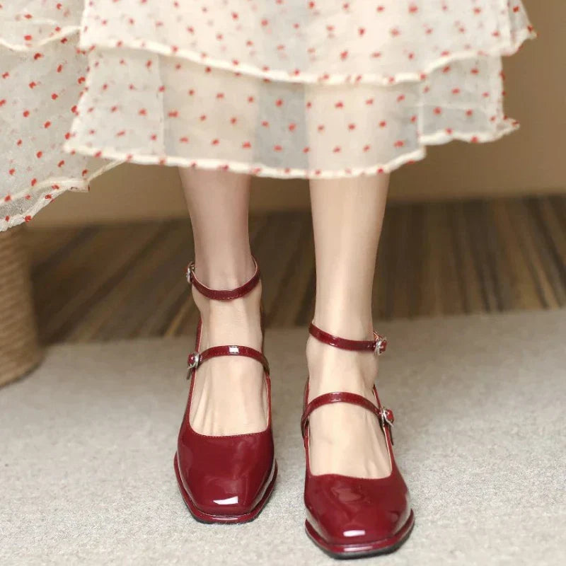 Celeste | Women's Ankle Strap Block Heel Pumps Square Toe Mary Jane