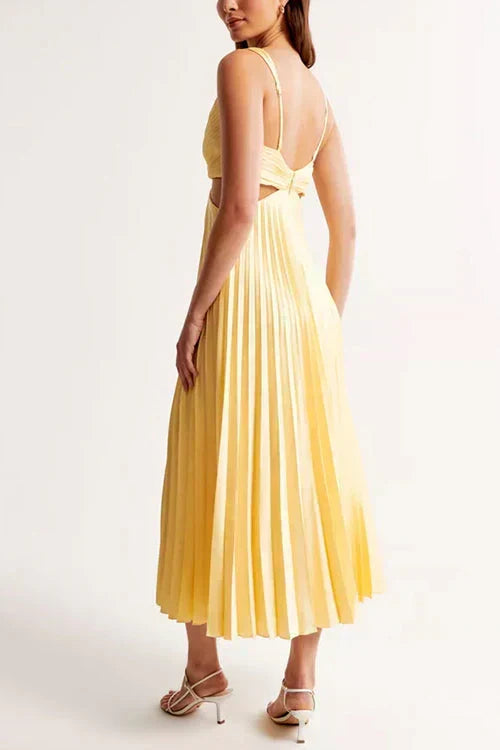 Evangeline | Wedding Guest Pleated Maxi Dress with V-Neck for Women