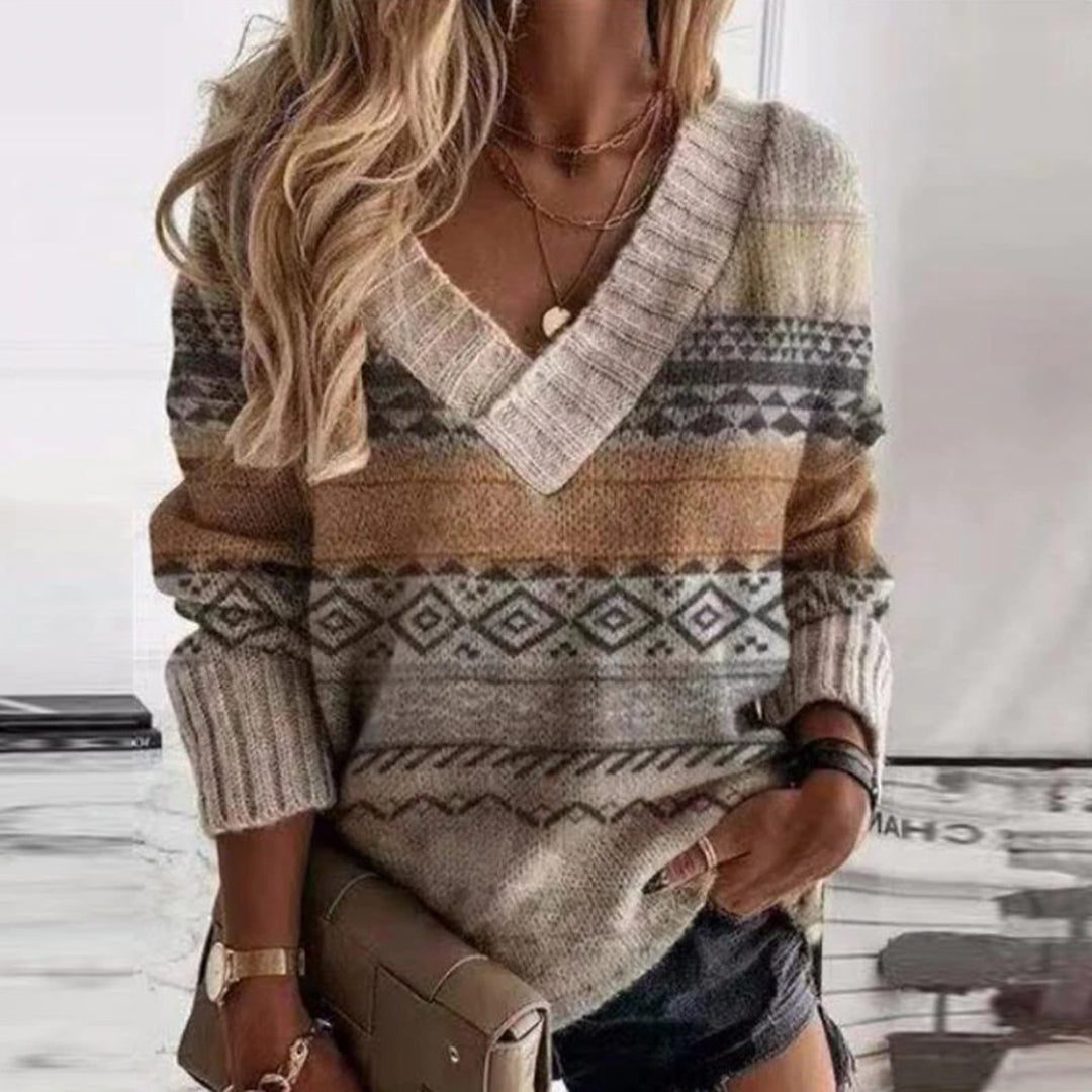 Birdy | Color Block Ribbed Knit Sweater with V-Neck for Women