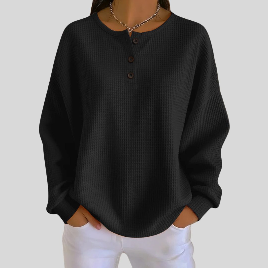 Calypso | Ribbed Knit Henley Sweatshirt for Women