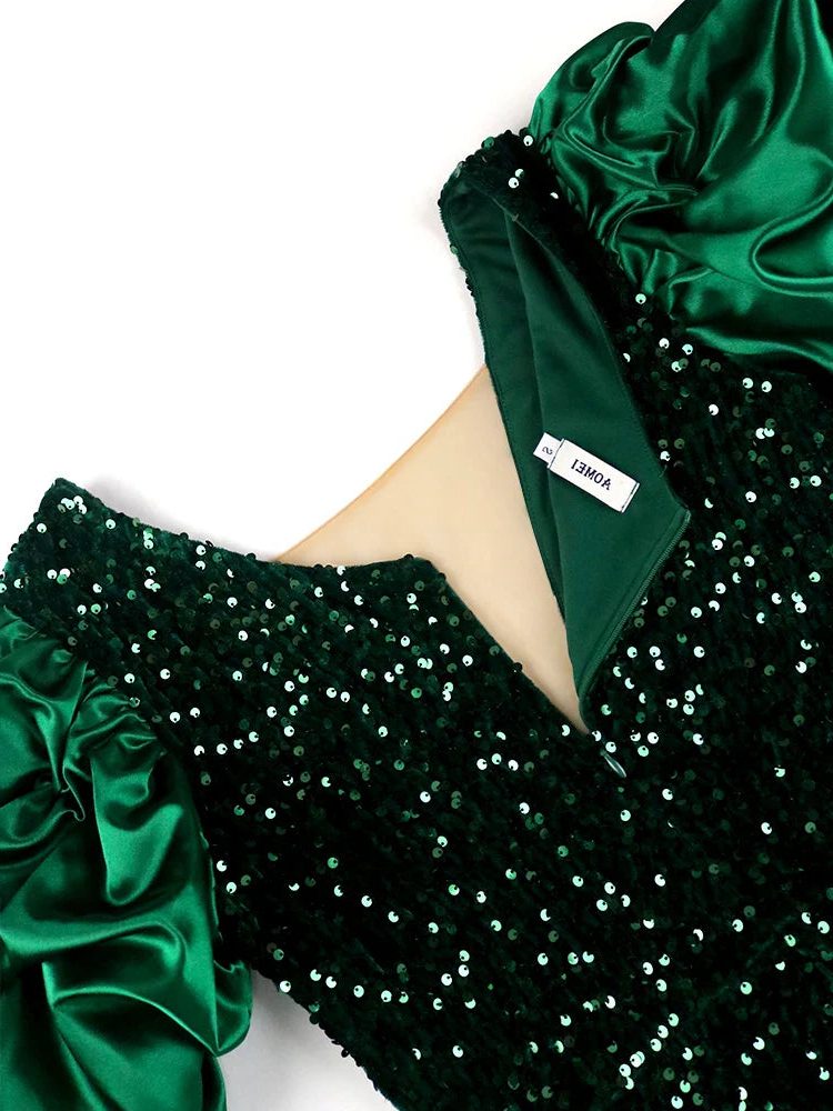 Khaleesi | Sequin Midi Dress with Puff Sleeves for Women