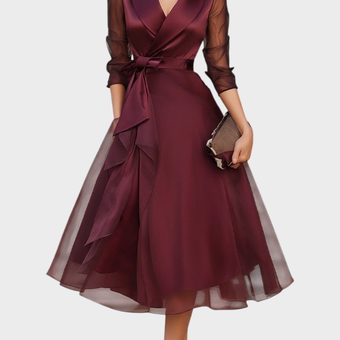Nikita | Wrap Midi Dress with Sheer Three-Quarter Sleeves for Women