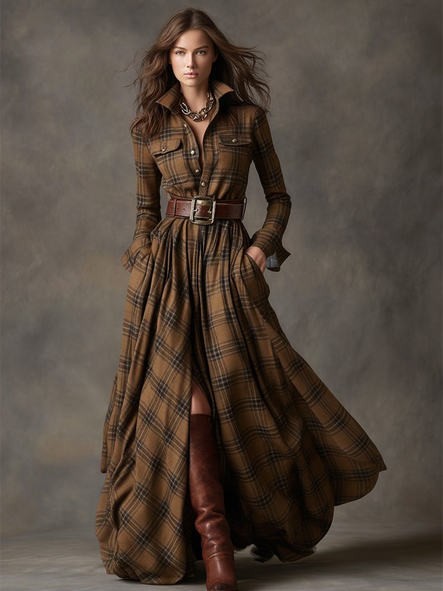 Paloma | Plaid Maxi Shirt Dress with Belt for Women