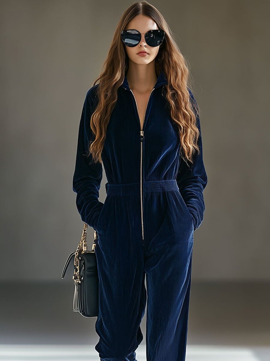 Sarafina | Corduroy Loose Fit Zip-Up Jumpsuit for Women