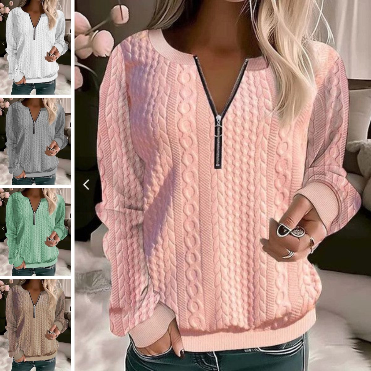 Zoe | Cable Knit Cropped Half-Zip Sweater for Women