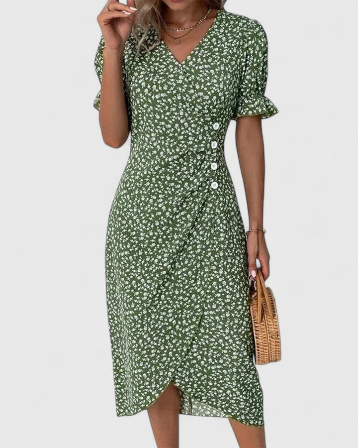 Amilia | Floral Wrap Midi Dress with Short Sleeves for Women
