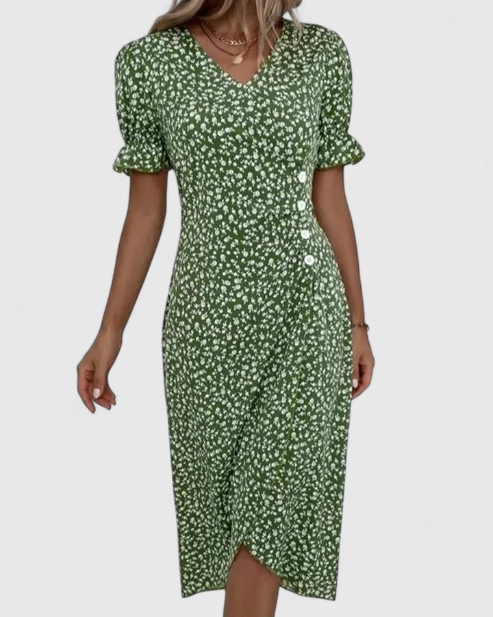 Amilia | Floral Wrap Midi Dress with Short Sleeves for Women