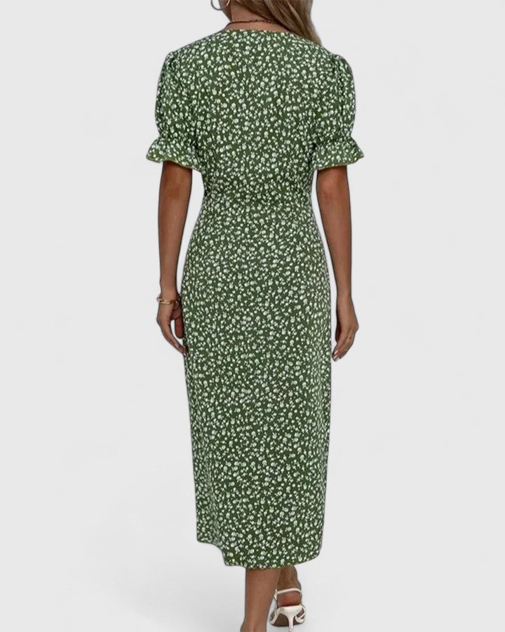 Amilia | Floral Wrap Midi Dress with Short Sleeves for Women