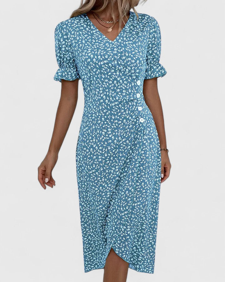 Amilia | Floral Wrap Midi Dress with Short Sleeves for Women