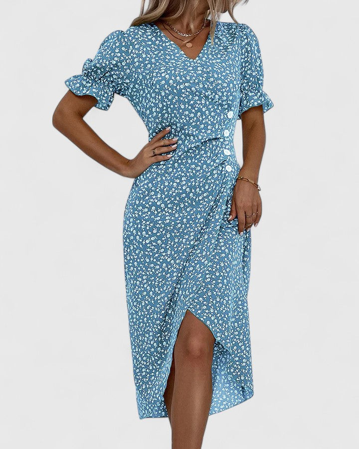 Amilia | Floral Wrap Midi Dress with Short Sleeves for Women