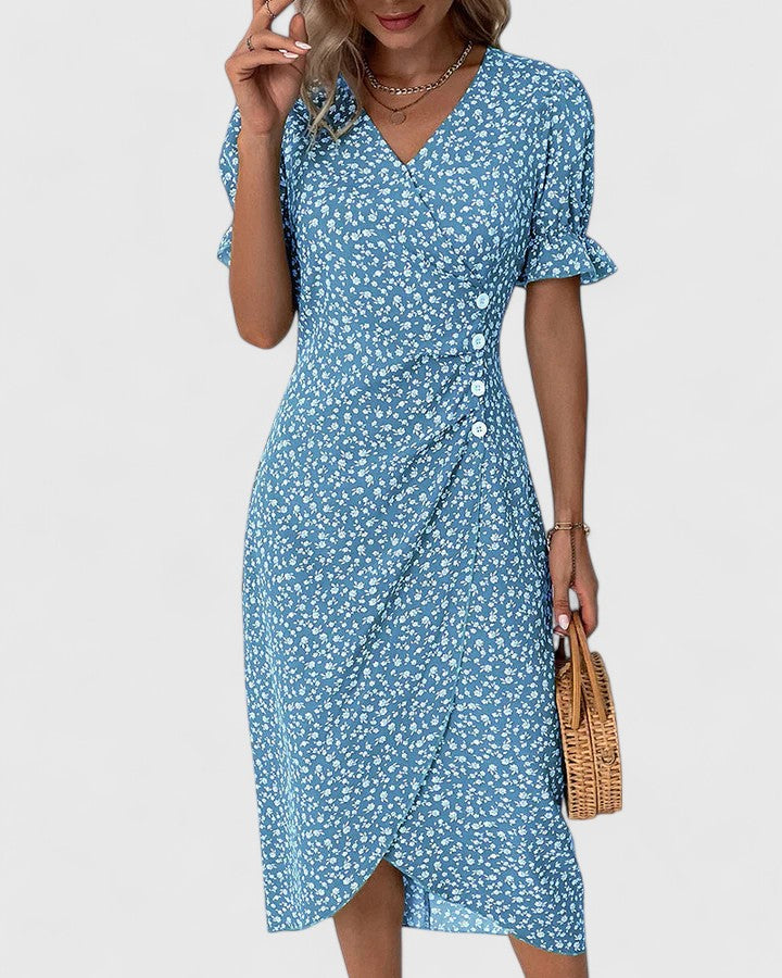 Amilia | Floral Wrap Midi Dress with Short Sleeves for Women