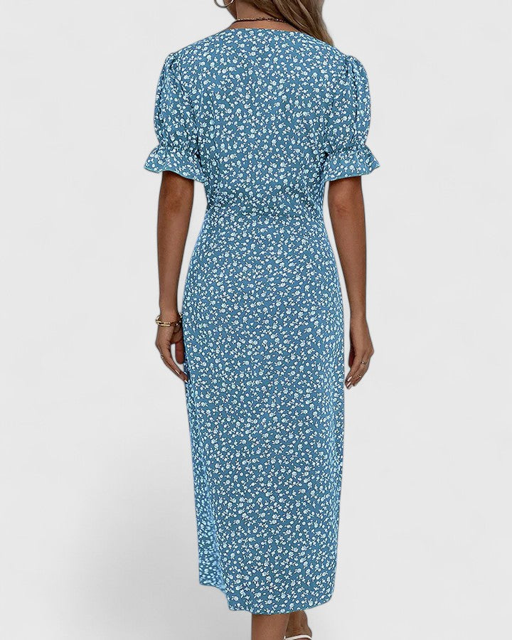 Amilia | Floral Wrap Midi Dress with Short Sleeves for Women
