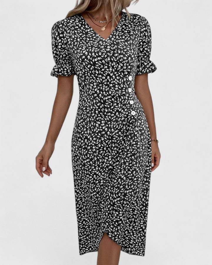 Amilia | Floral Wrap Midi Dress with Short Sleeves for Women
