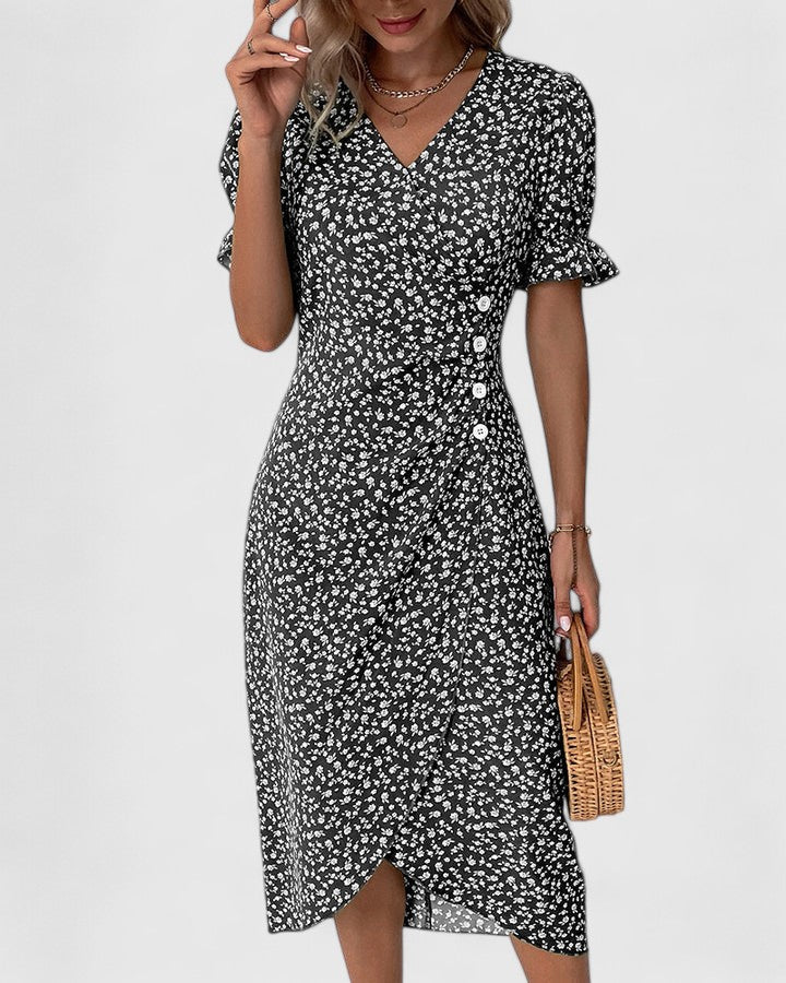 Amilia | Floral Wrap Midi Dress with Short Sleeves for Women