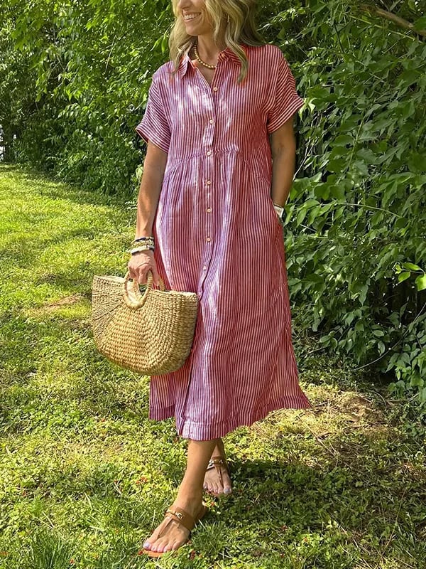 Julianne | Striped Midi Shirt Dress with Button-Down Front for Women