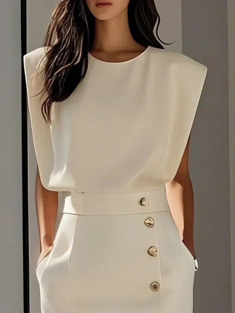 Anthea | Sleeveless Midi Dress with Button-Front for Women