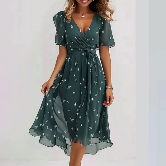 Agnes | Floral Wrap V-Neck Midi Dress for Women