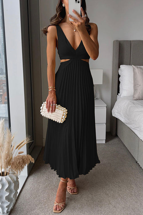 Evangeline | Wedding Guest Pleated Maxi Dress with V-Neck for Women