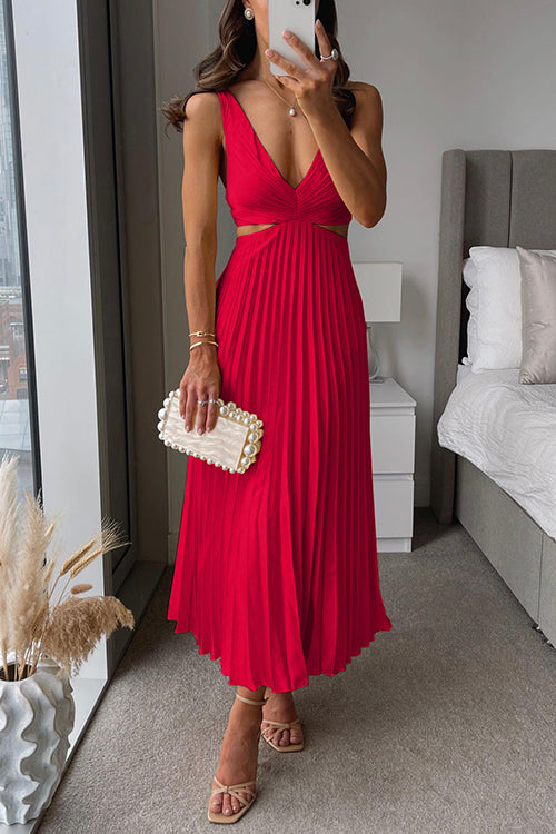 Evangeline | Wedding Guest Pleated Maxi Dress with V-Neck for Women