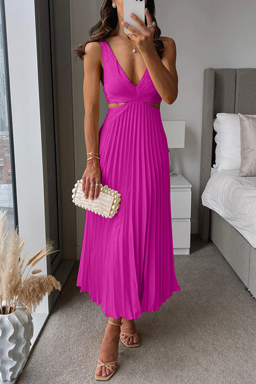 Evangeline | Wedding Guest Pleated Maxi Dress with V-Neck for Women