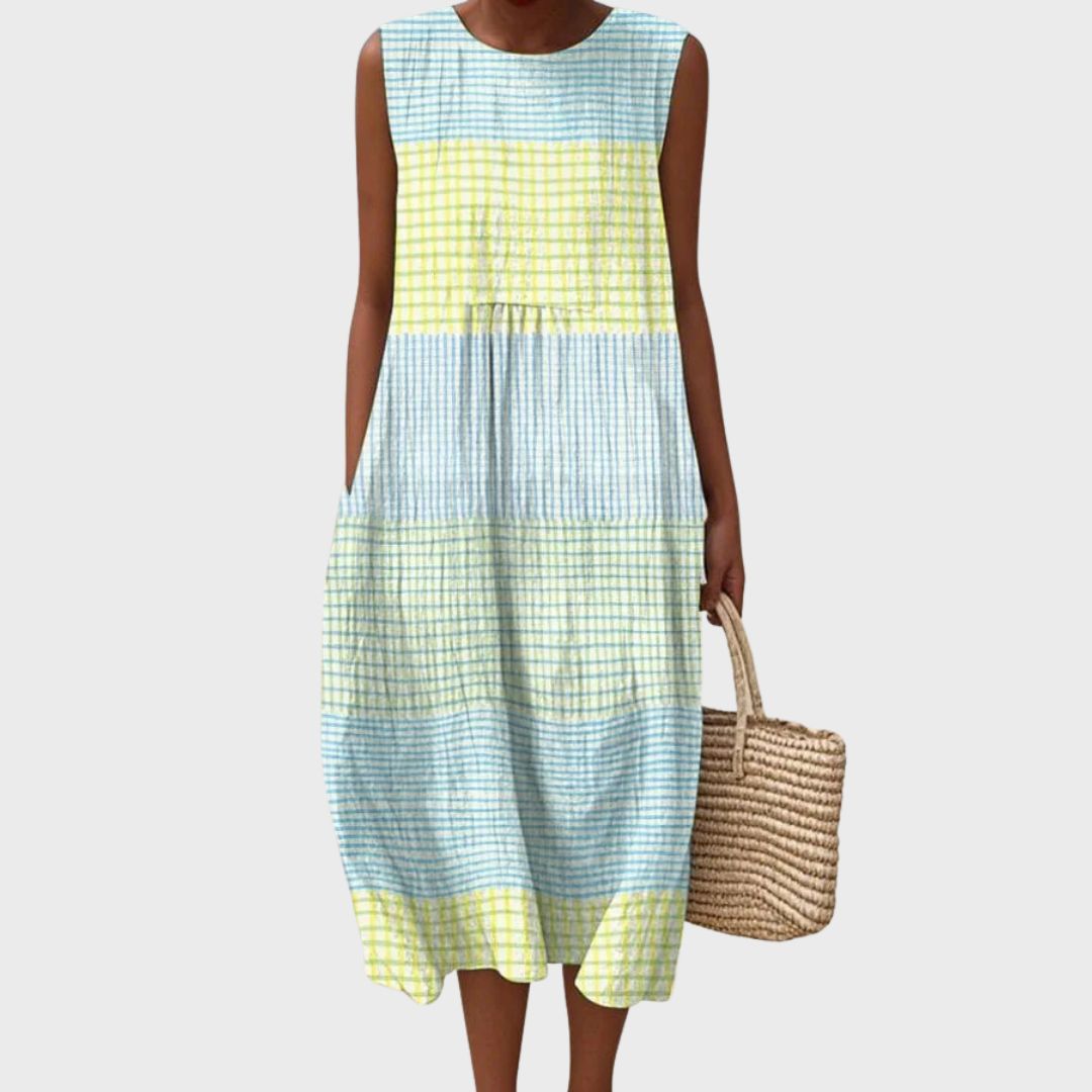 Leila | Gingham Colorblock Midi Dress for Women
