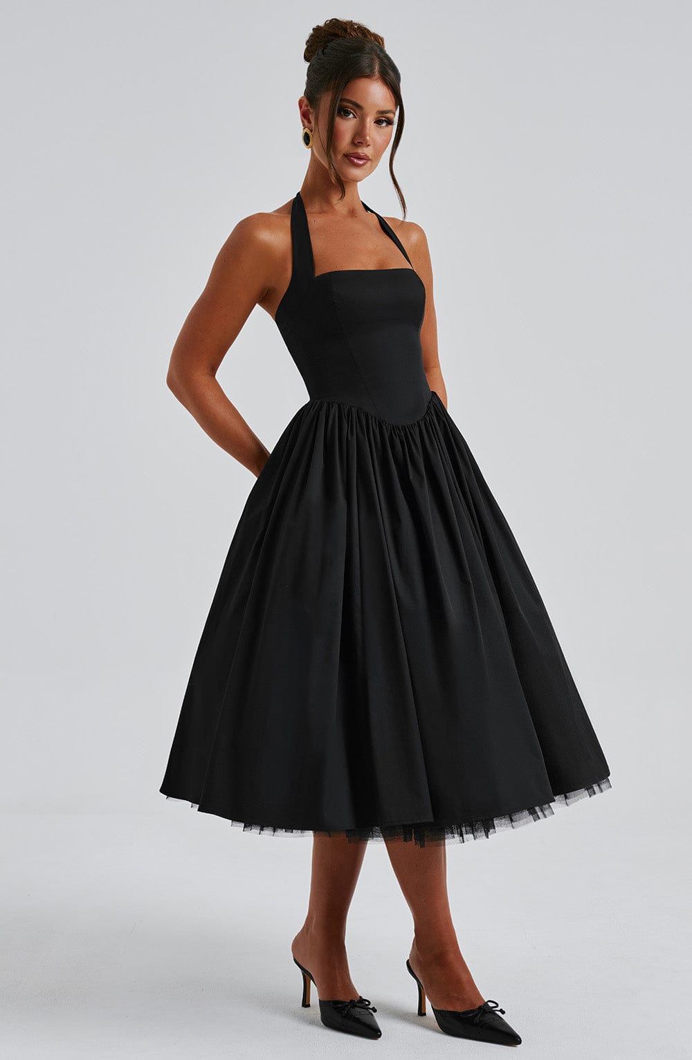 Chloe | Wedding Guest Halter Midi Dress