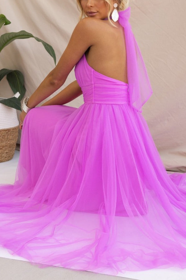 Catalina | Tulle Wedding Guest Halterneck A-Line Midi Dress for Women