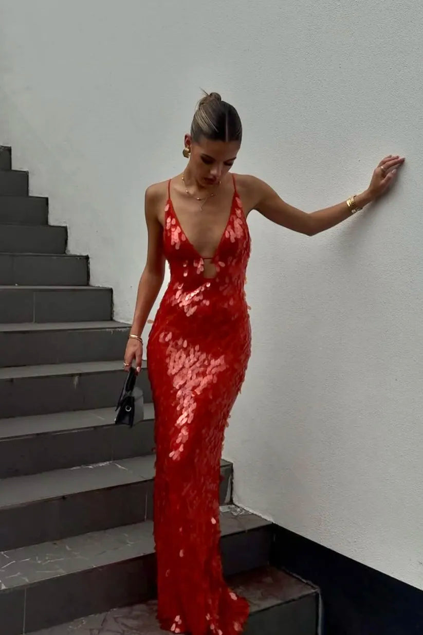 Holly | Sequin Wedding Guest Backless Maxi Dress for Women