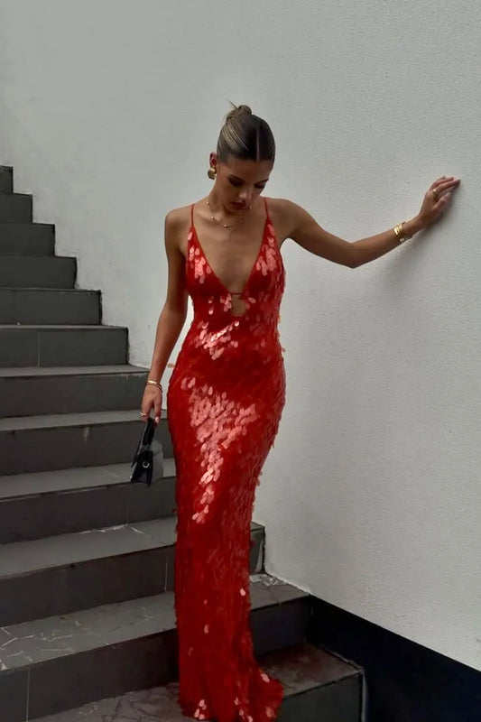 Holly | Sequin Wedding Guest Backless Maxi Dress for Women