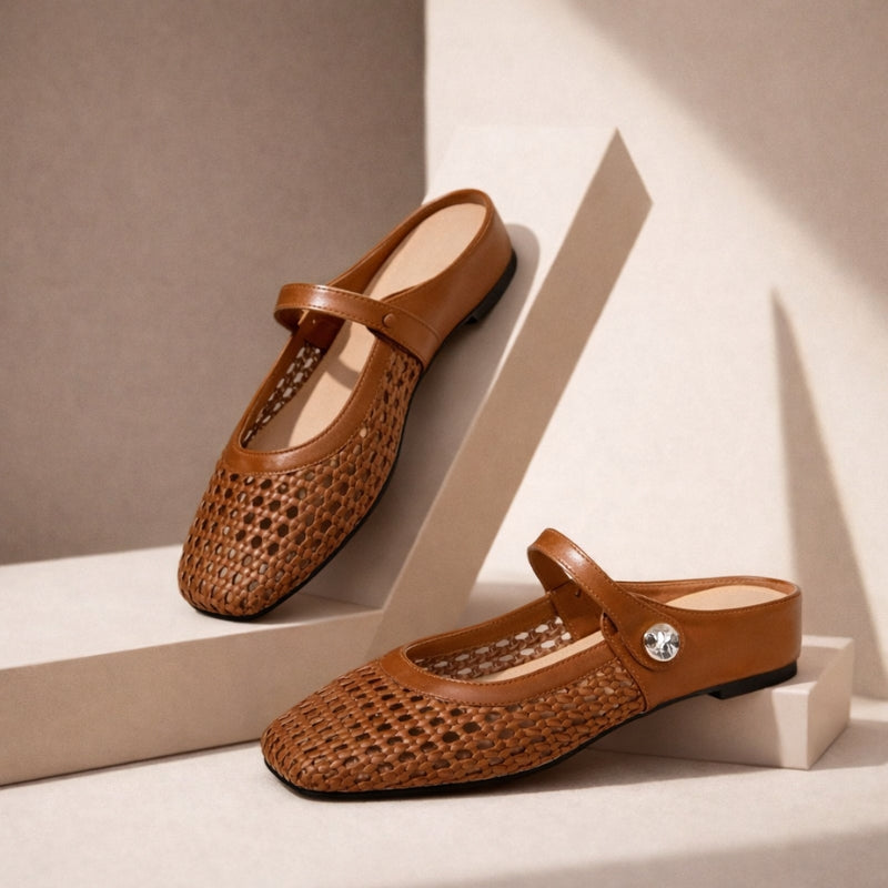 Goldie | Woven Flat Slip-On Mary Jane Mules