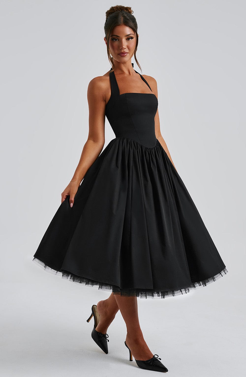 Chloe | Wedding Guest Halter Midi Dress