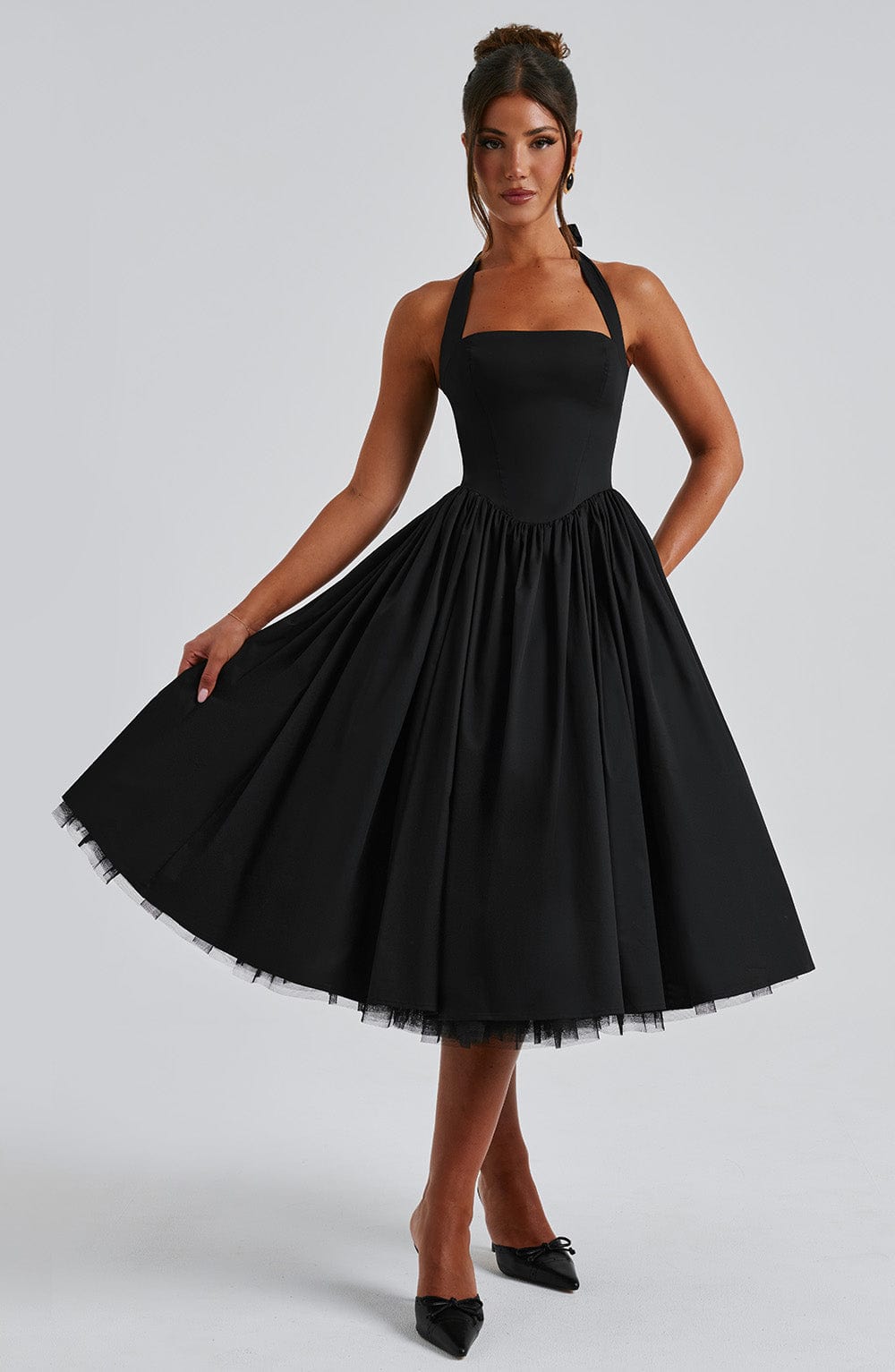 Chloe | Wedding Guest Halter Midi Dress