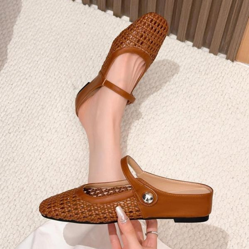 Goldie | Woven Flat Slip-On Mary Jane Mules