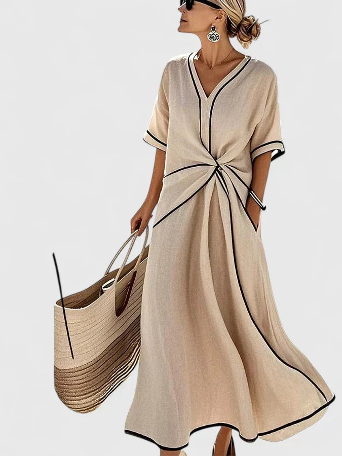Amita | V-Neck Midi Wrap Dress with Short Sleeves for Women