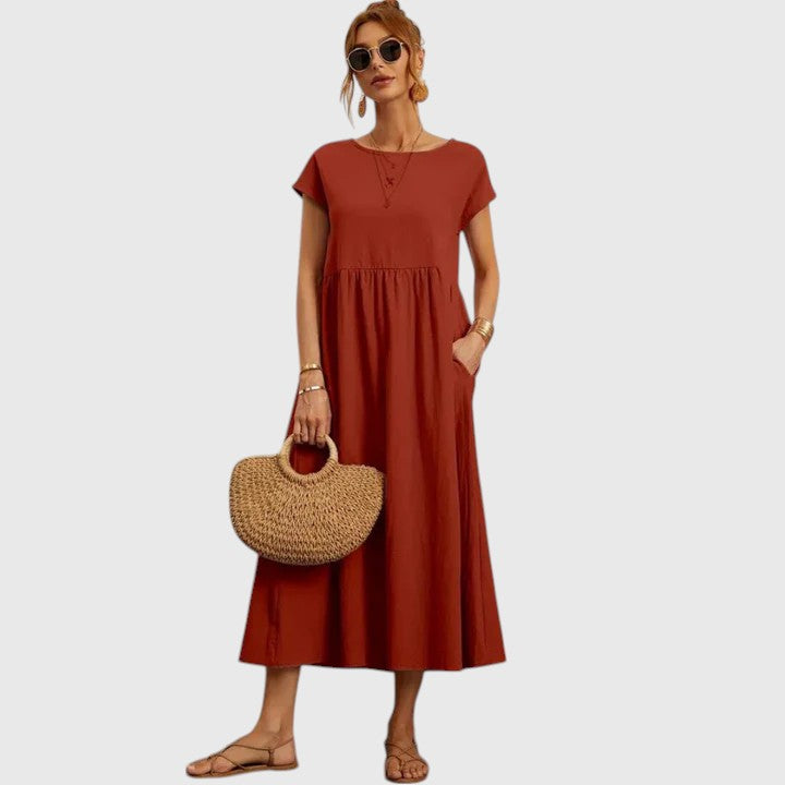 Sharon | A-Line Midi Dress with Short Sleeves for Women