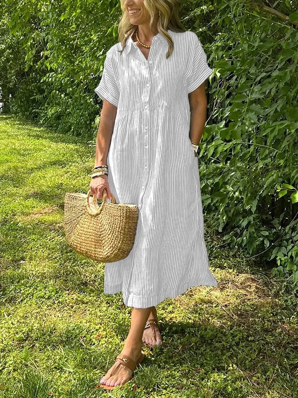 Julianne | Striped Midi Shirt Dress with Button-Down Front for Women