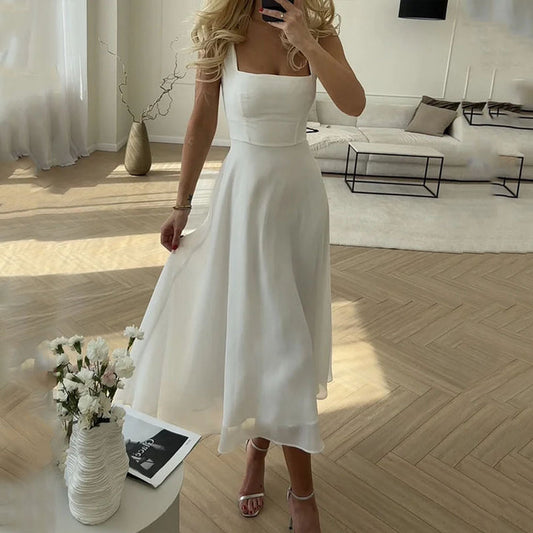 Hannah | Square Neck Midi Wedding Guest Dress