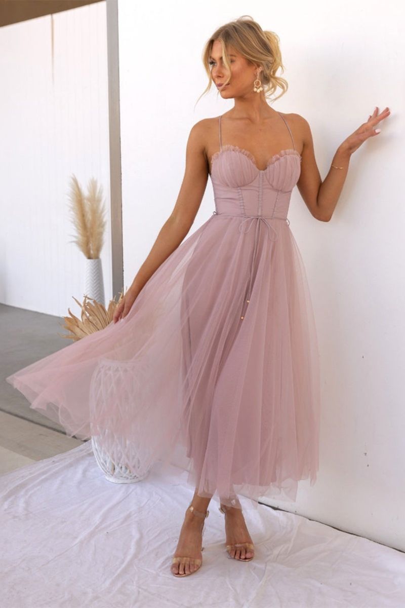Lana | Tulle Midi Dress with Sweetheart Neckline for Women
