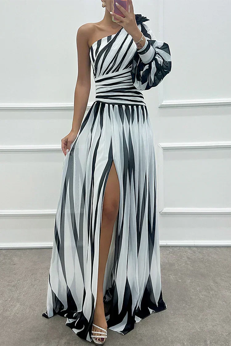 Cordelia | Striped Wedding Guest One-Shoulder Maxi Dress for Women