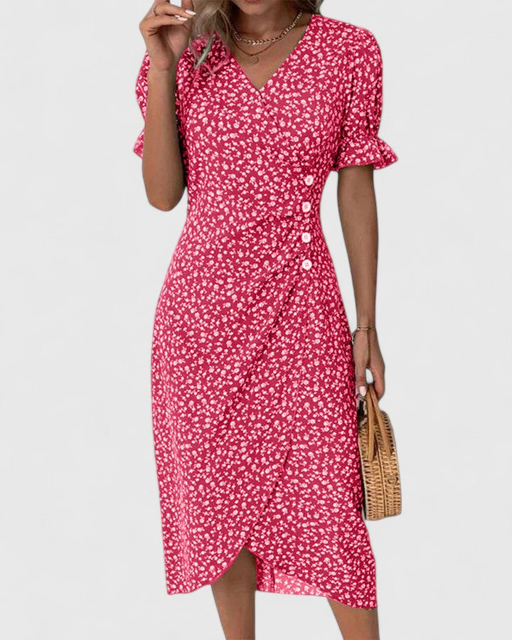 Amilia | Floral Wrap Midi Dress with Short Sleeves for Women
