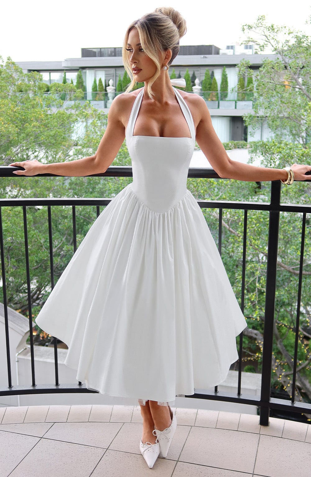 Chloe | Wedding Guest Halter Midi Dress