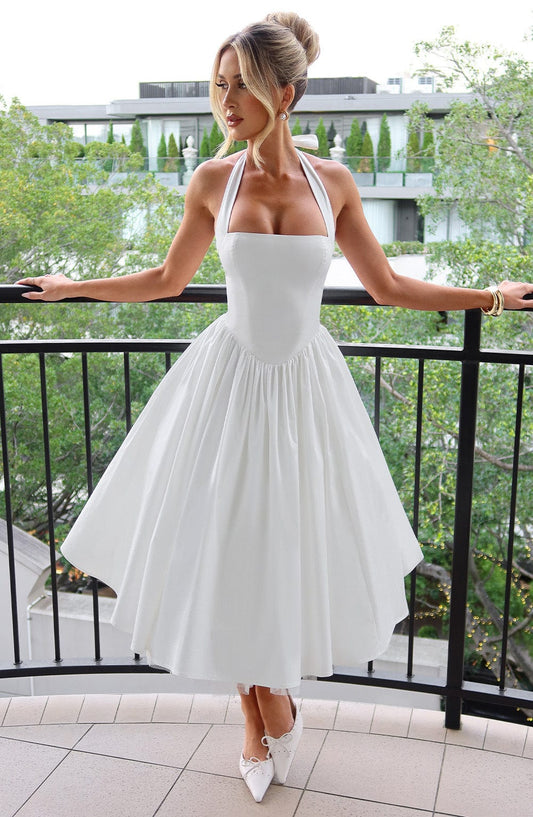 Chloe | Wedding Guest Halter Midi Dress