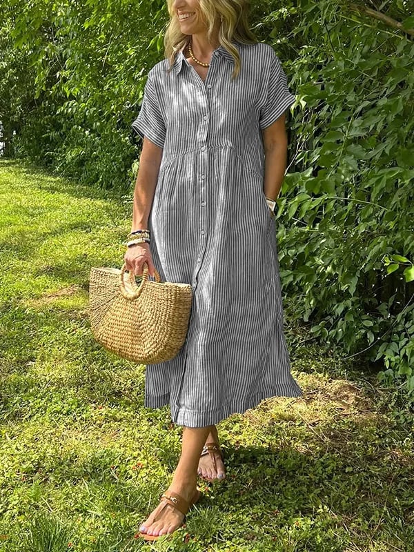 Julianne | Striped Midi Shirt Dress with Button-Down Front for Women