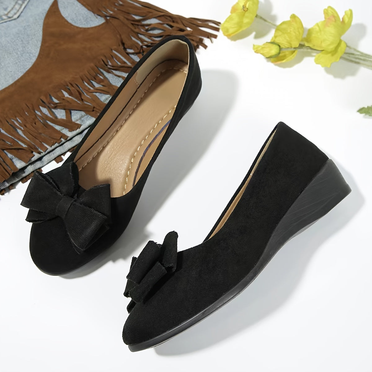 Maisie | Suede Bow Detail Wedge Ballet Flats
